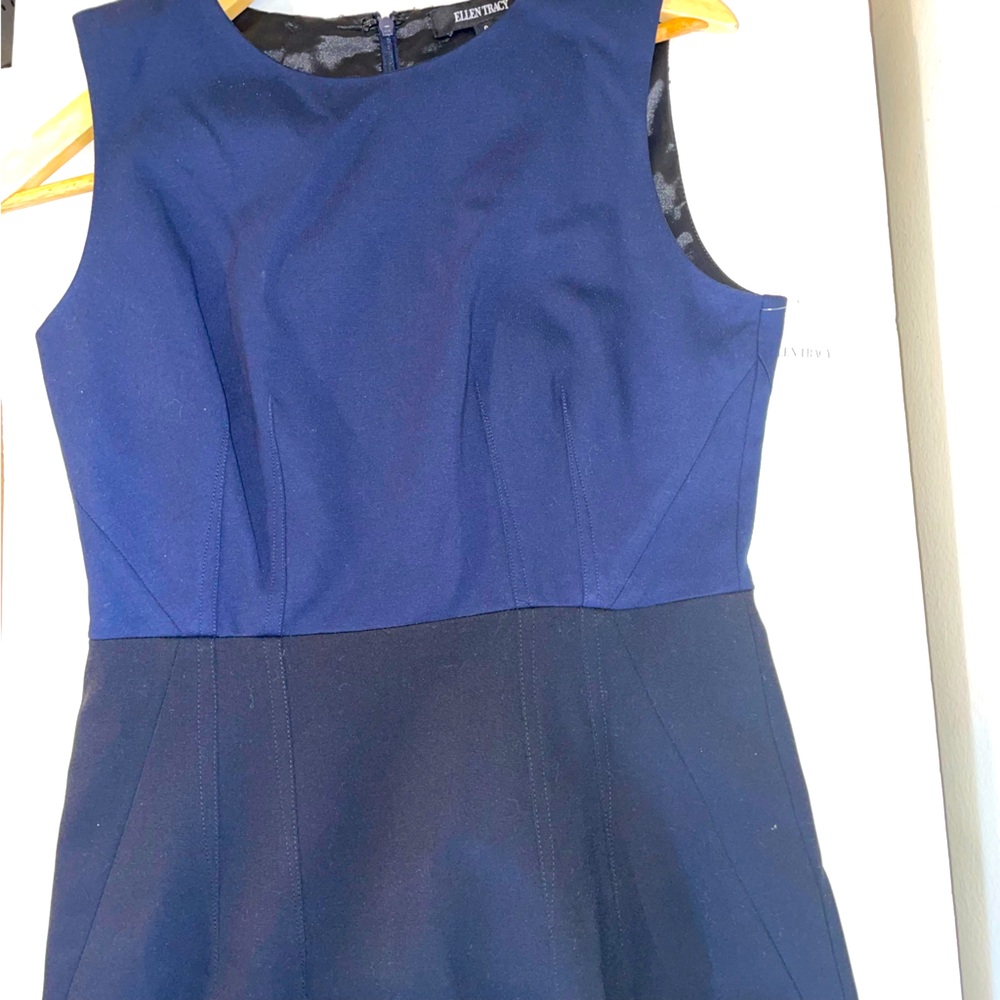 NWT Ellen Tracy Navy Black Two-Tone Color Block Sleeveless Sheath Dress Size 6